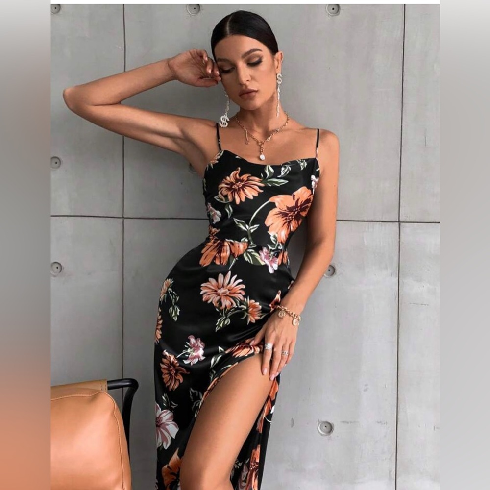 Floral slit midi dress